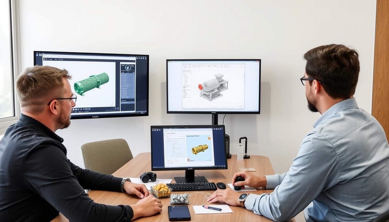 Echipa de ingineri MAIKONG discutând cu un client despre un proiect personalizat de granulator cereale