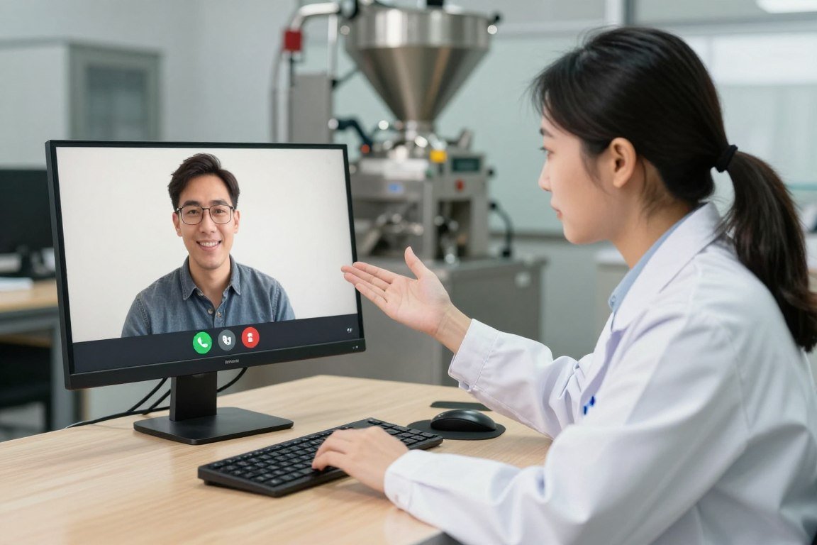 Specialist MAIKONG oferind suport tehnic online pentru cap granulator furaje