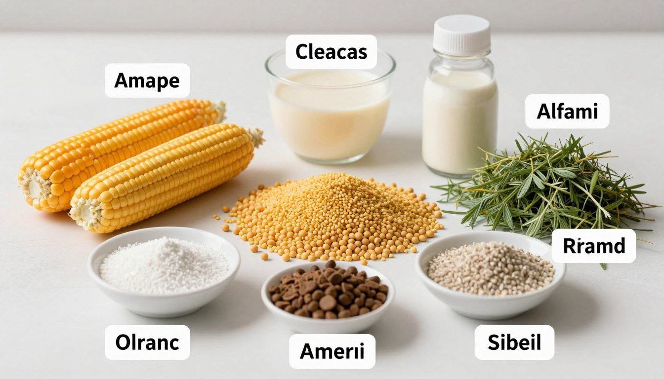 Ingrediente pentru rețetă de furaje pentru vaci de lapte