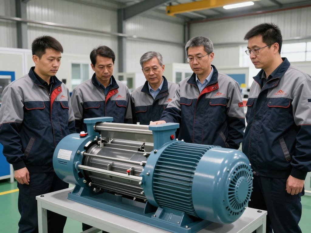 Echipa tehnică MAIKONG testând un granulator cu motor Siemens