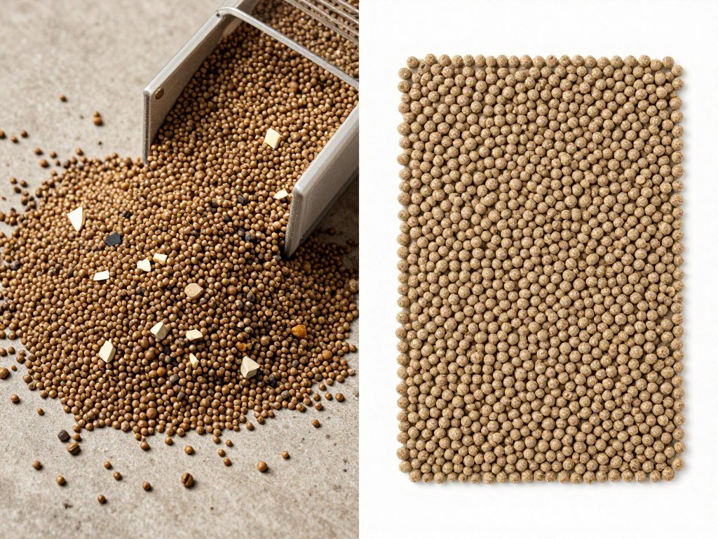 Comparație vizuală între furaje tradiționale risipite și pelete compacte