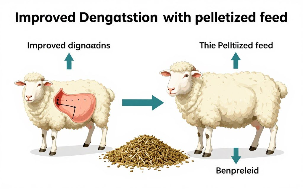 Diagrama procesului de digestie îmbunătățită la oi cu furaje peletizate
