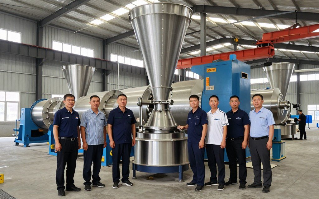 Echipă tehnică MAIKONG alături de granulatoare fabricate