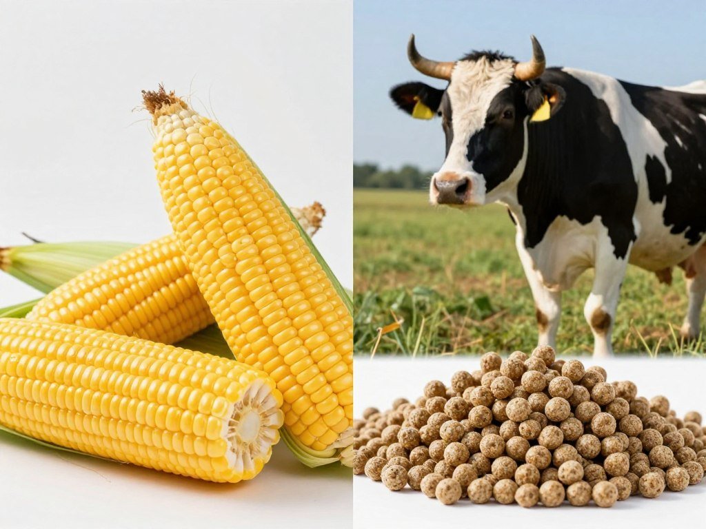 Comparație între știuleți de porumb neprocesați și granule de furaje MAIKONG pentru bovine Comparație între știuleți de porumb neprocesați și granule de furaje MAIKONG pentru bovine