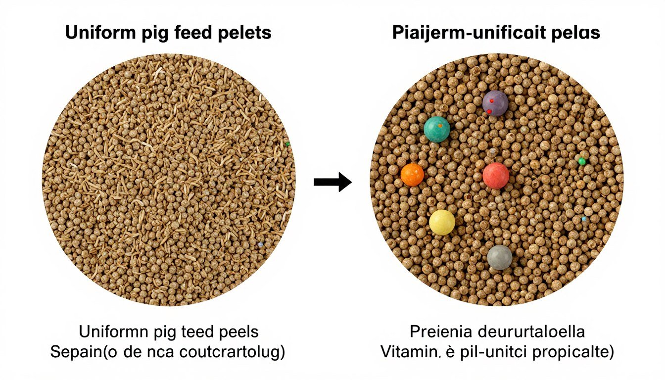 Diagrama comparativă granule uniforme vs neuniforme pentru porci