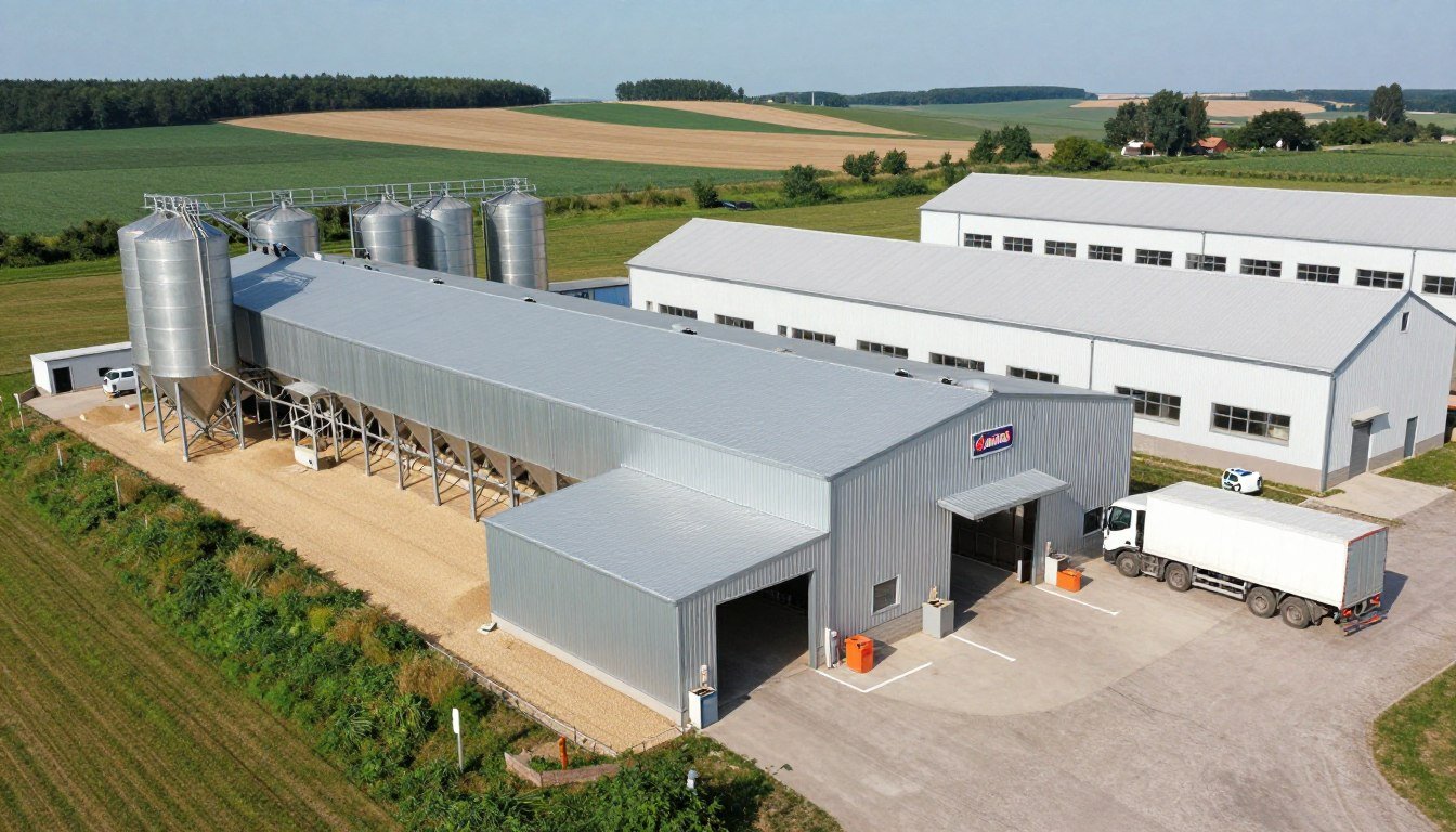 Fermă modernă de porci cu stație de producție furaje