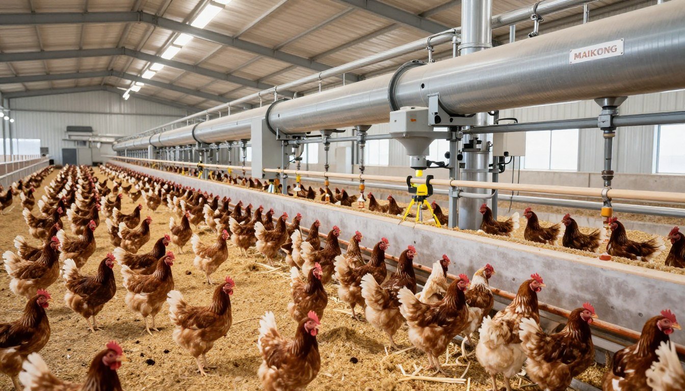 Fermă păsări ouătoare Timiș România cu linie completă producție furaje MAIKONG Fermă păsări ouătoare Timiș România cu linie completă producție furaje MAIKONG
