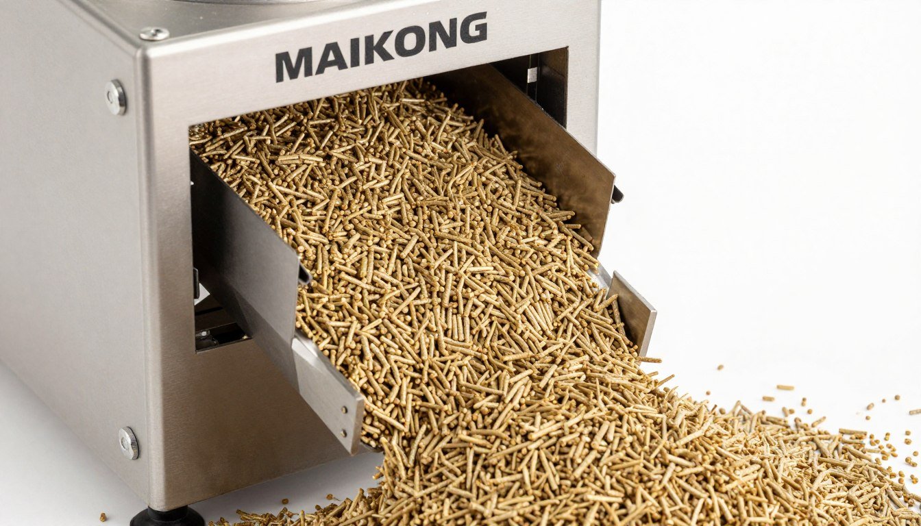 Granulator iepuri MAIKONG producând granule mici pentru cuniculi