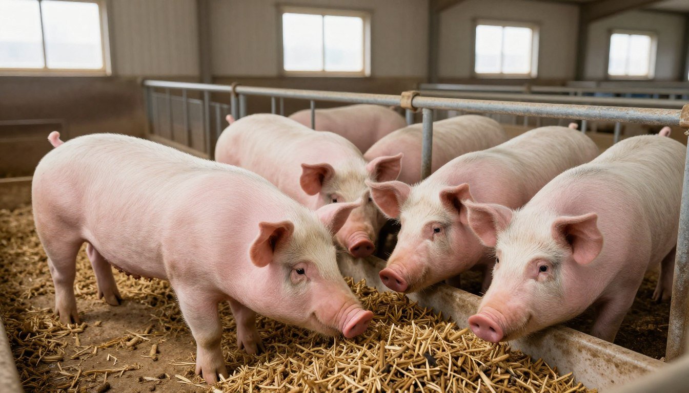 Porci sănătoși hrăniți cu granule MAIKONG de calitate