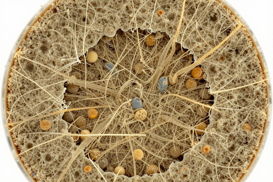 Structură microscopică a unei granule de furaje MAIKONG