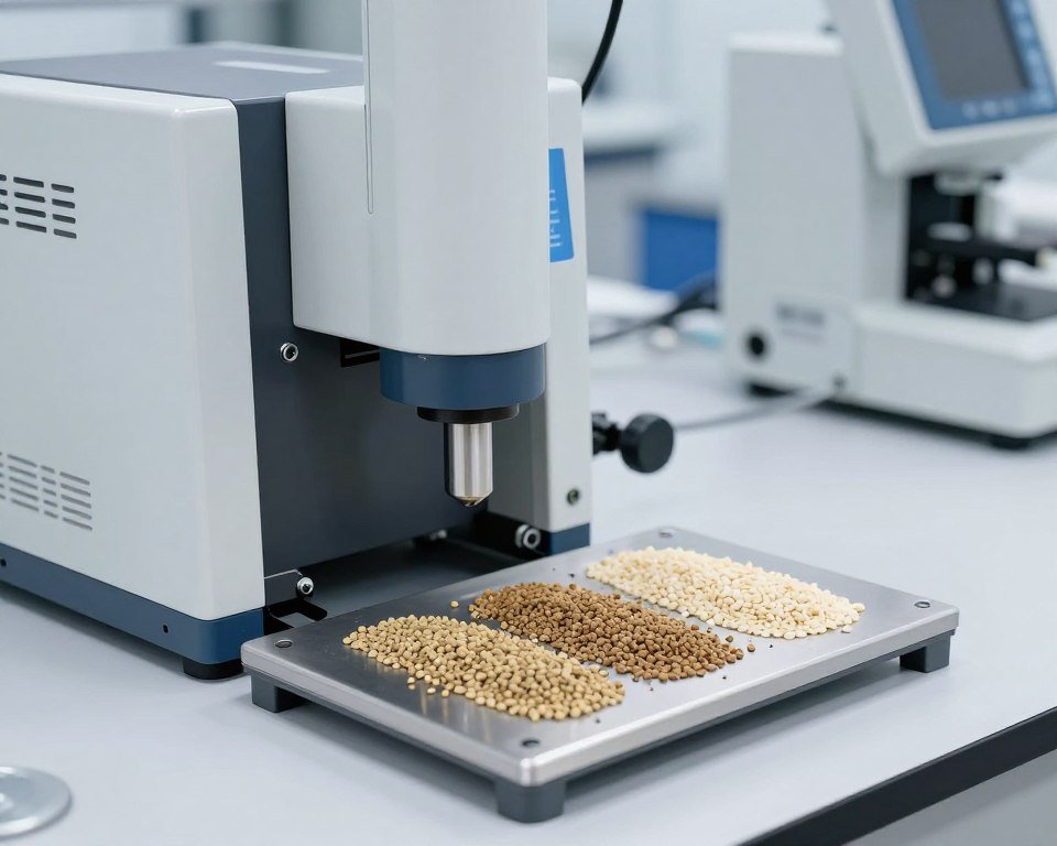 Testare duritate peleti furaje cu echipament de laborator specializat pentru control calitate Testare duritate peleti furaje cu echipament de laborator specializat pentru control calitate
